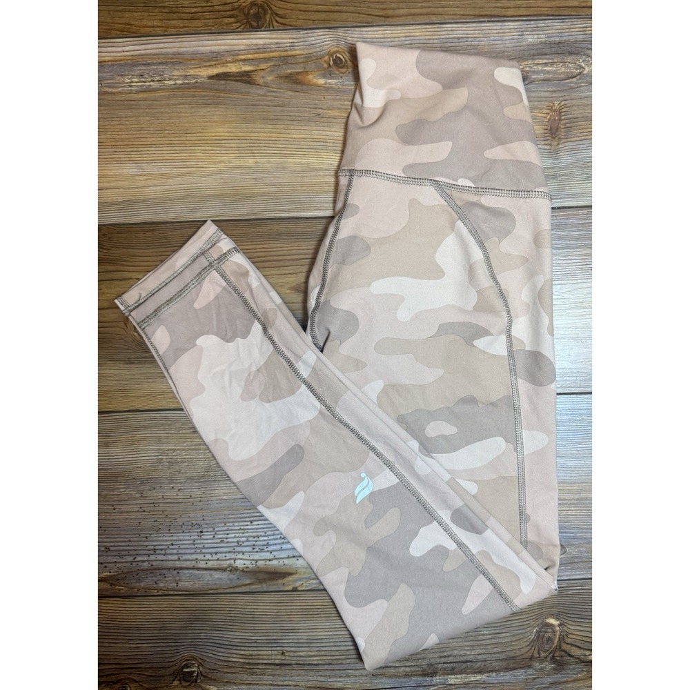 Fabletics PowerHold Camo Leggings XS High Rise Pink Beige Athletic Yoga Pants